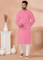 Georgette Flamingo Pink Festival Wear Sequins Work Readymade Kurta Pajama